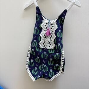 Brass Razoo 9-12m romper navy blue green white pattern